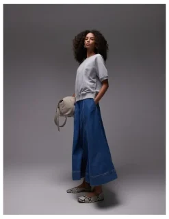 TOPSHOP Elina Ankle Denim Skirt in Blue