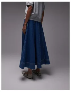 TOPSHOP Elina Ankle Denim Skirt in Blue