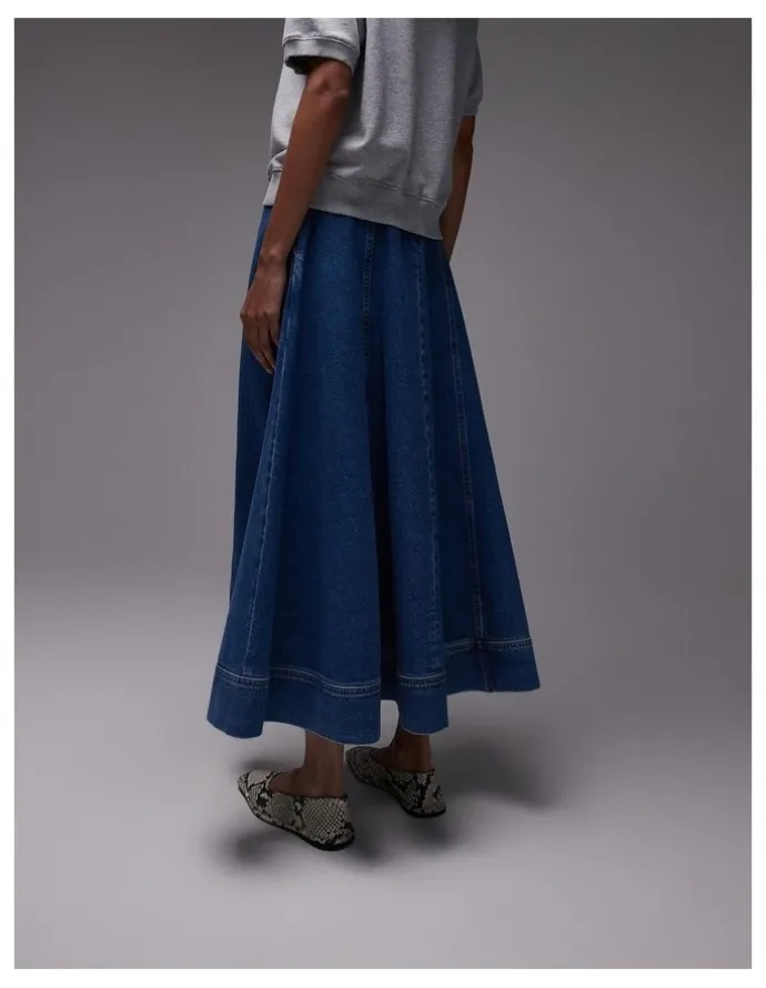 TOPSHOP Elina Ankle Denim Skirt in Blue