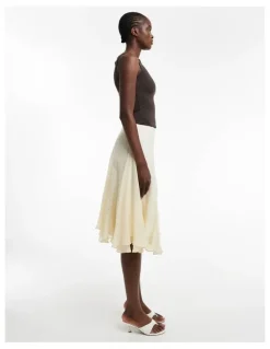 TOPSHOP Elowen Crinkle Midi Skirt in Lt Yellow