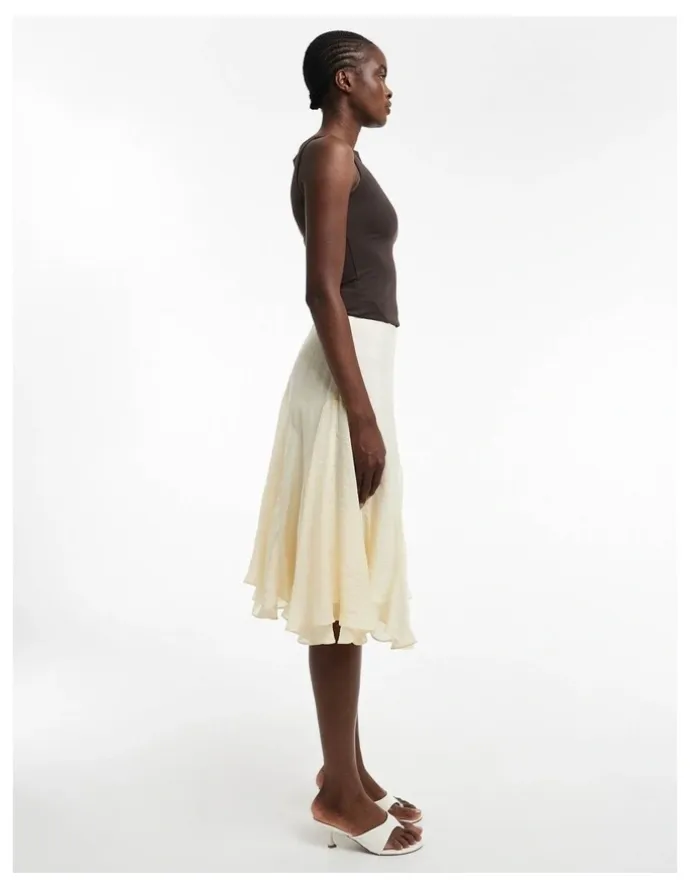 TOPSHOP Elowen Crinkle Midi Skirt in Lt Yellow