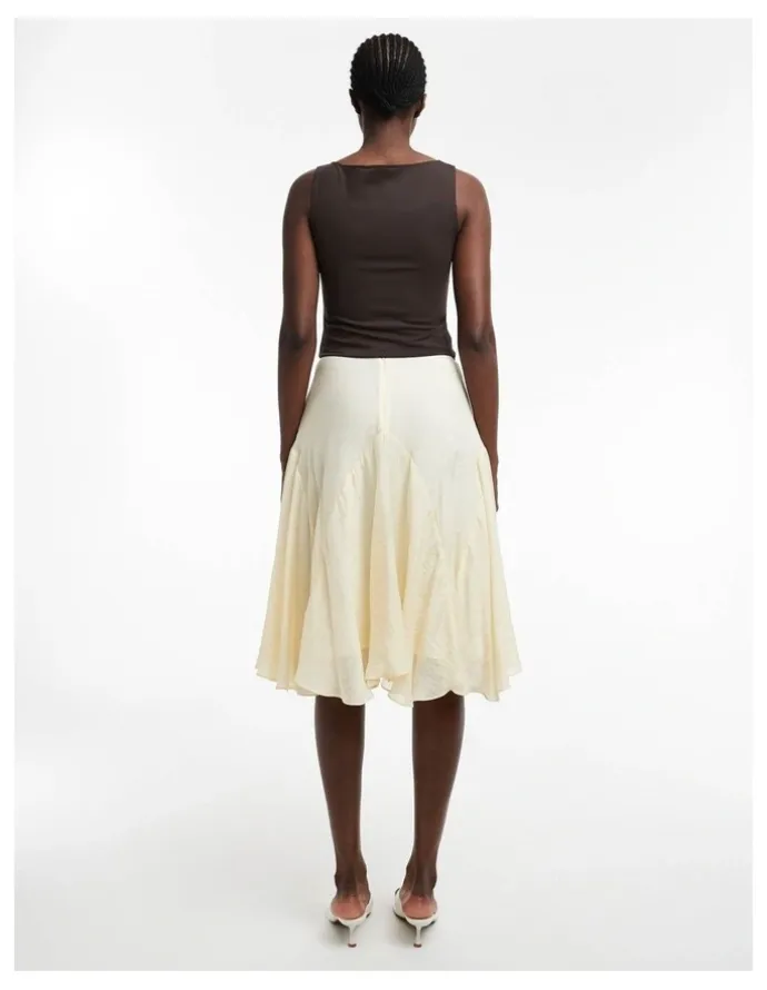 TOPSHOP Elowen Crinkle Midi Skirt in Lt Yellow