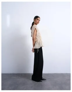 TOPSHOP Ena Short Sleeve Tie Top in Ecru