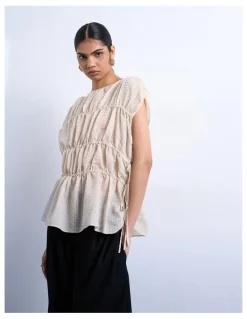 TOPSHOP Ena Short Sleeve Tie Top in Ecru