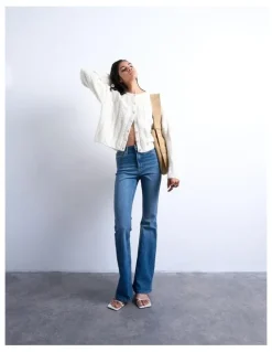 TOPSHOP Jamie High Rise Flare Jeans in Mid Blues