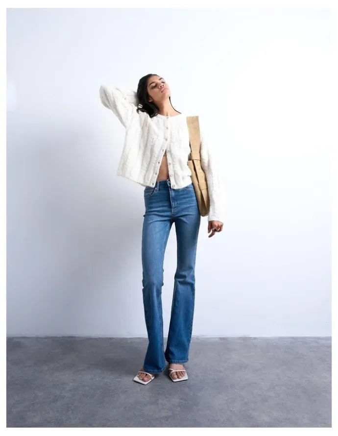 TOPSHOP Jamie High Rise Flare Jeans in Mid Blues