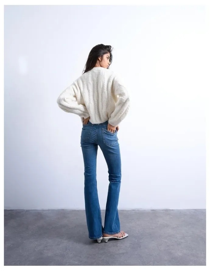 TOPSHOP Jamie High Rise Flare Jeans in Mid Blues