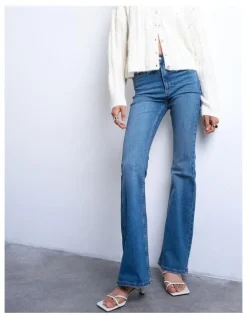 TOPSHOP Jamie High Rise Flare Jeans in Mid Blues