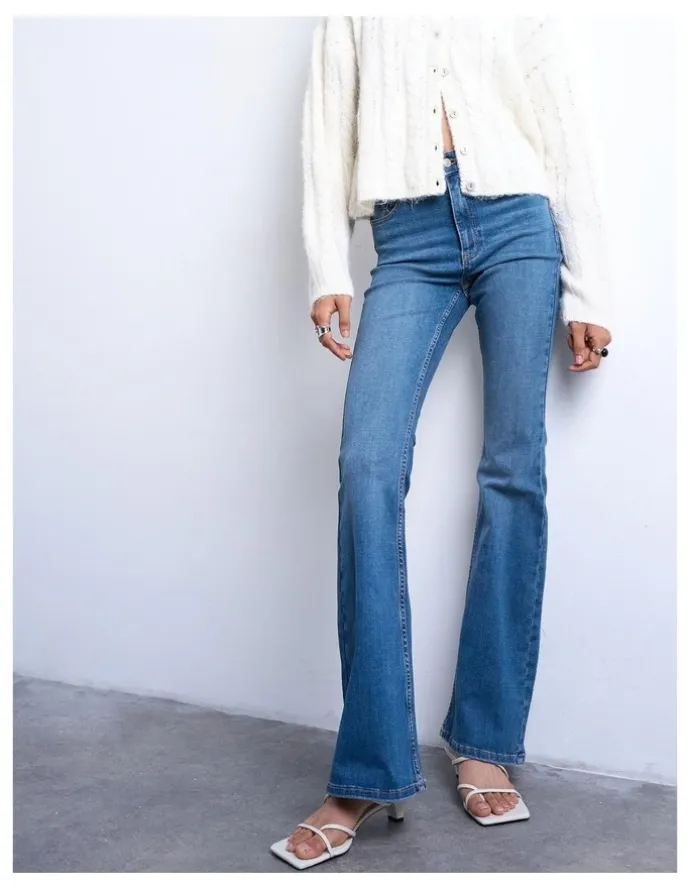 TOPSHOP Jamie High Rise Flare Jeans in Mid Blues