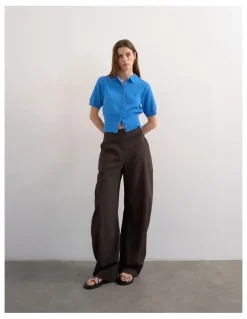 TOPSHOP Kylie Short Sleeve Cinch Waist Polo Pullover in Blue