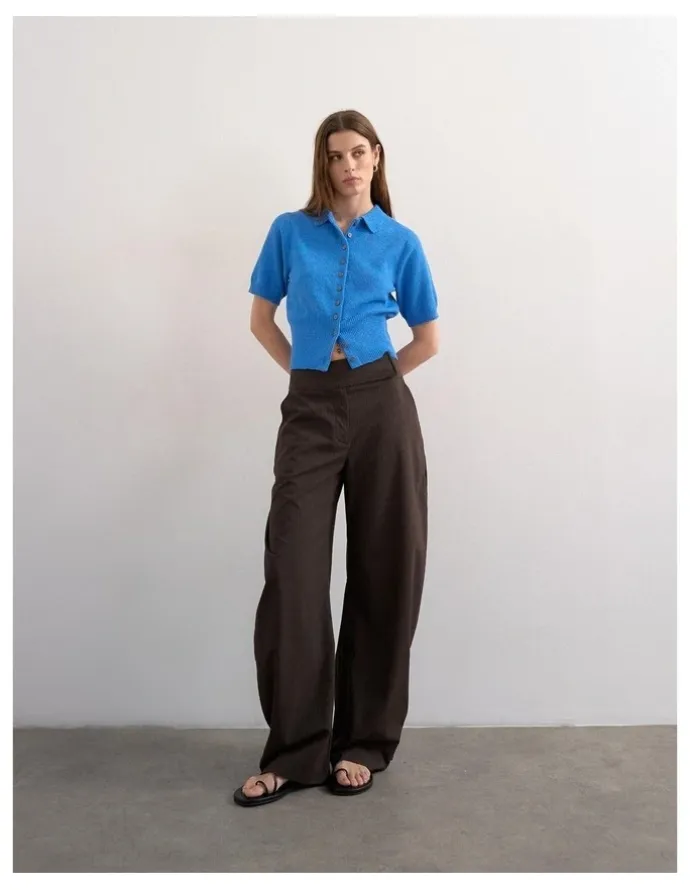 TOPSHOP Kylie Short Sleeve Cinch Waist Polo Pullover in Blue