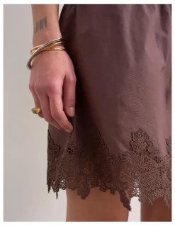 TOPSHOP Lani Lace Mini Skirt in Brown
