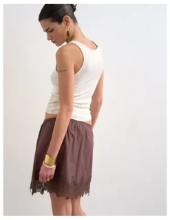 TOPSHOP Lani Lace Mini Skirt in Brown