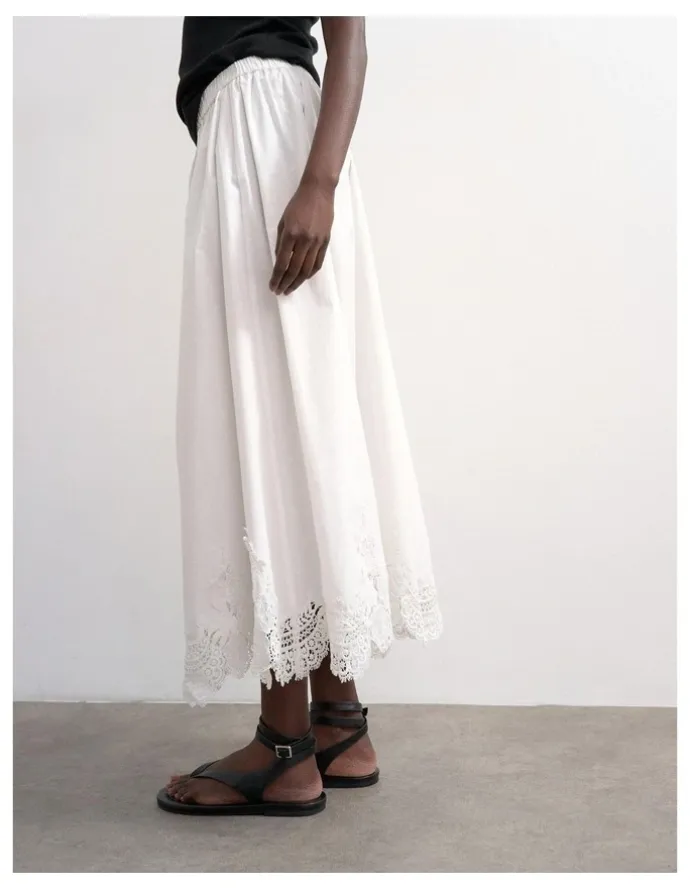 TOPSHOP Lina Lace Ankle Skirt in White