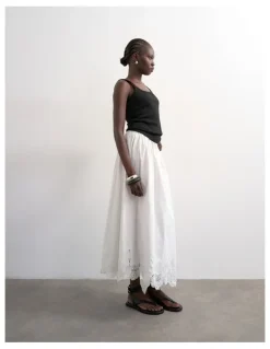 TOPSHOP Lina Lace Ankle Skirt in White
