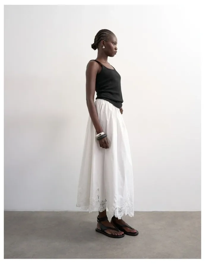 TOPSHOP Lina Lace Ankle Skirt in White