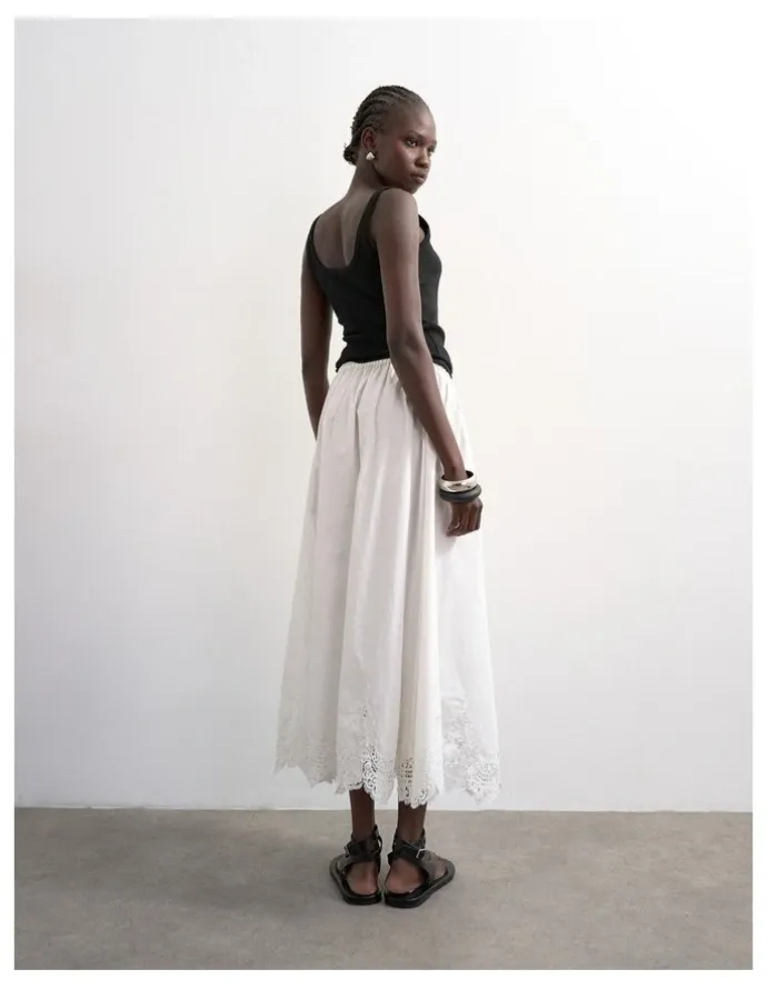 TOPSHOP Lina Lace Ankle Skirt in White