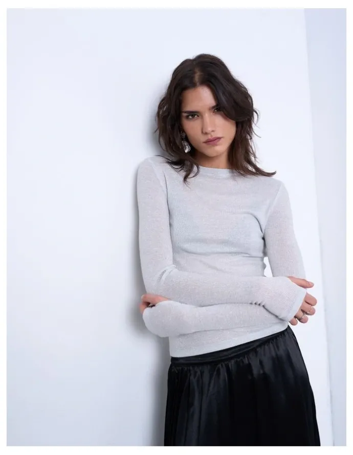 TOPSHOP Lotte Sheer Top in Silver