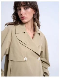 TOPSHOP Mia Short Cotton Trenchcoat in Beige