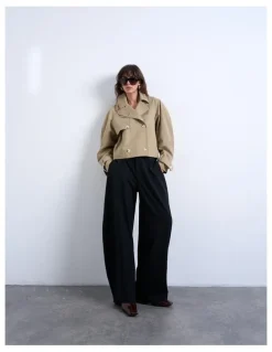 TOPSHOP Mia Short Cotton Trenchcoat in Beige