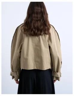 TOPSHOP Mia Short Cotton Trenchcoat in Beige