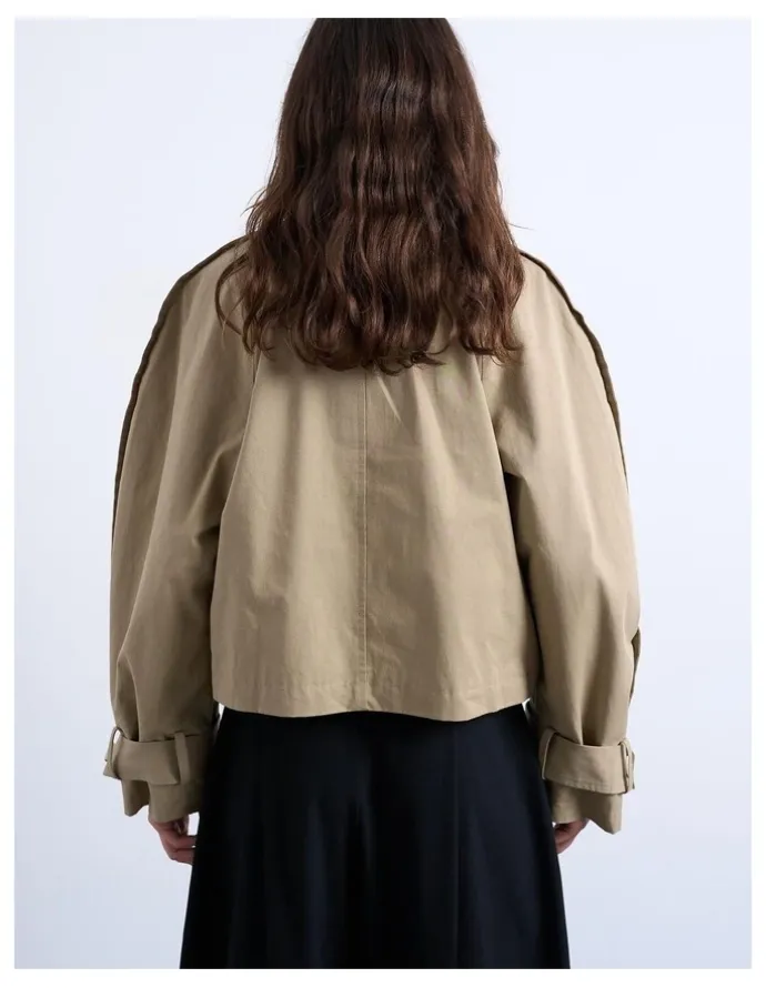 TOPSHOP Mia Short Cotton Trenchcoat in Beige