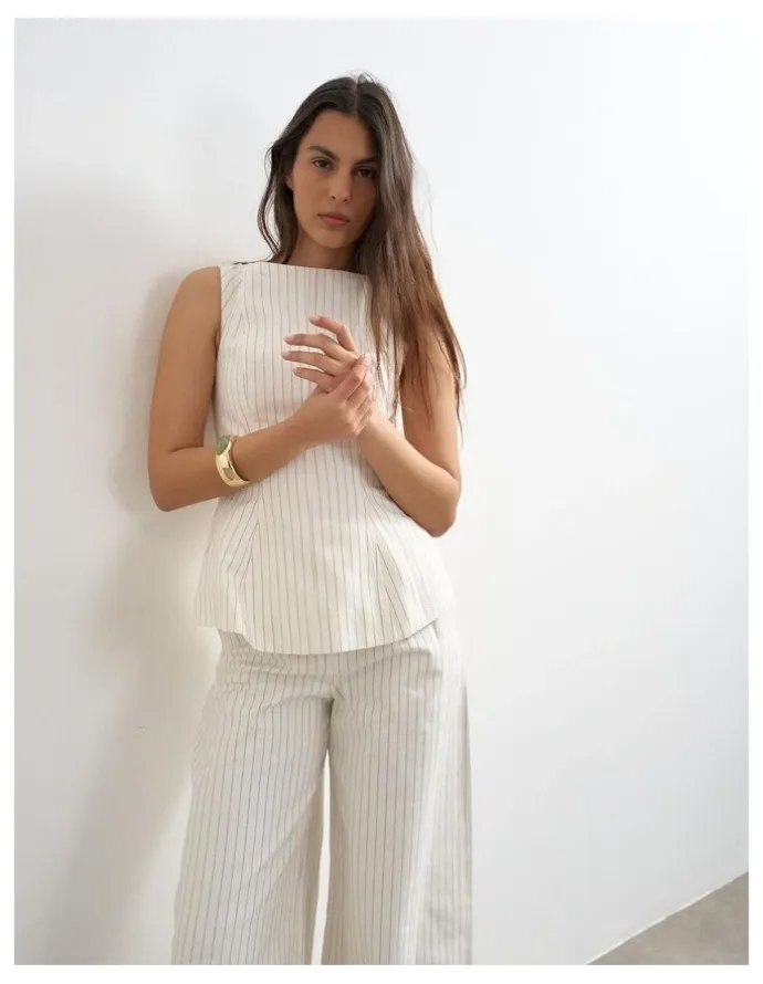 TOPSHOP PARA STRIPED HIGH NECK TOP