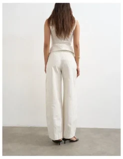 TOPSHOP Para Striped High Neck Top in Ivory Cream