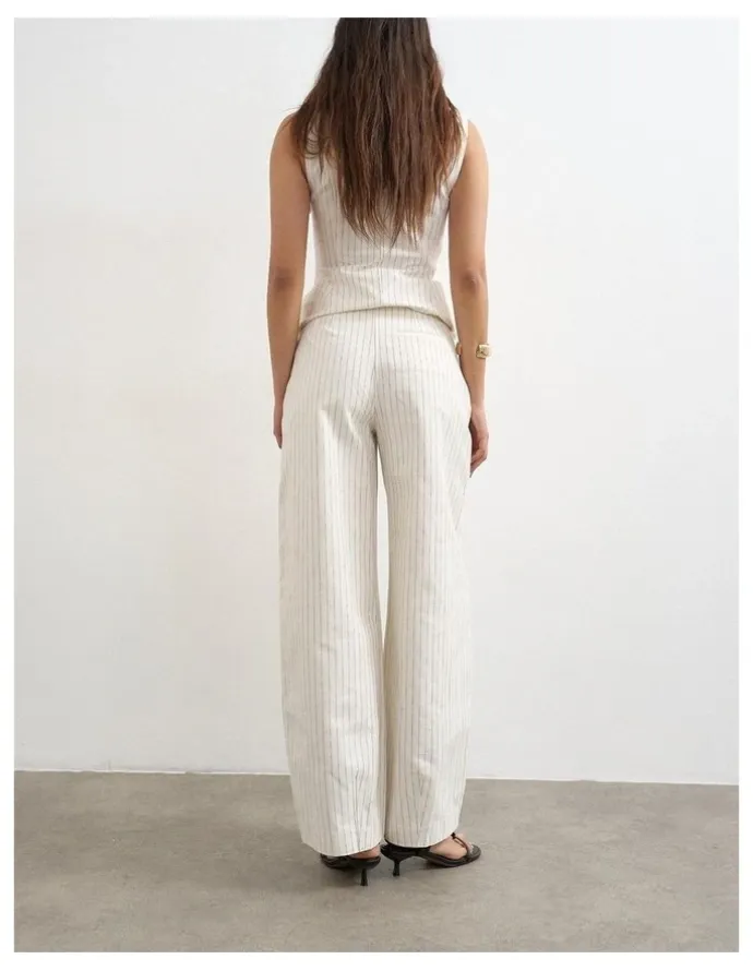 TOPSHOP Para Striped High Neck Top in Ivory Cream