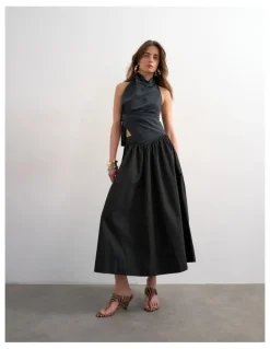 TOPSHOP Sally Ankle Skirt in Black