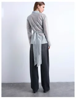 TOPSHOP Yara Tie Waisted Shirt in Blue