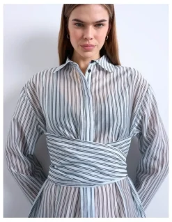 TOPSHOP Yara Tie Waisted Shirt in Blue