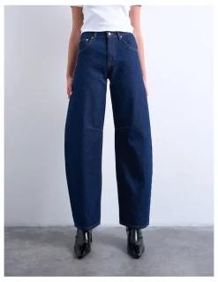 TOPSHOP Barrel Denim Jeans in Dark Denim