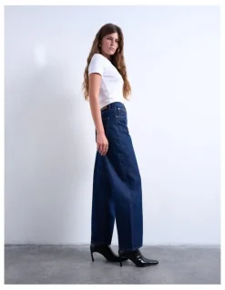 TOPSHOP Barrel Denim Jeans in Dark Denim