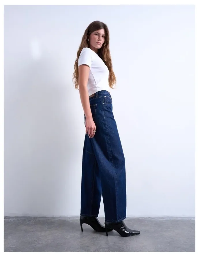 TOPSHOP Barrel Denim Jeans in Dark Denim