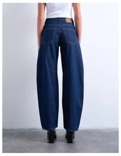 TOPSHOP Barrel Denim Jeans in Dark Denim