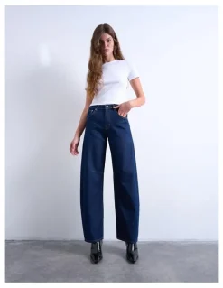 TOPSHOP Barrel Denim Jeans in Dark Denim