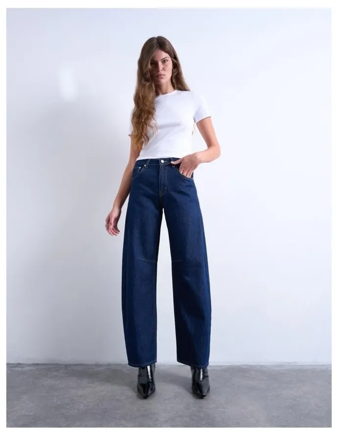 TOPSHOP Barrel Denim Jeans in Dark Denim
