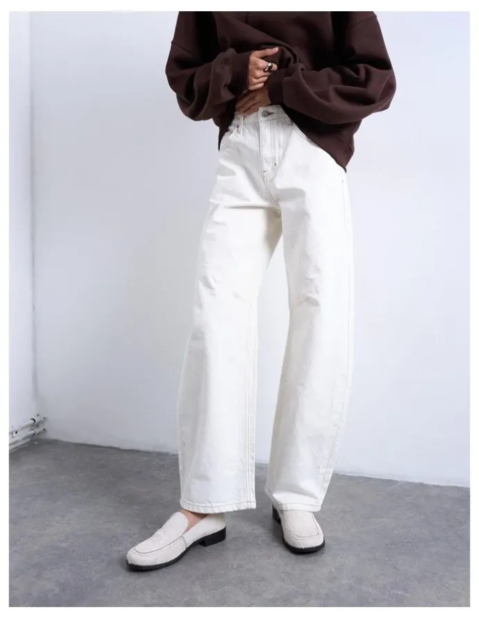 TOPSHOP Barrel High Rise Denim Jeans in Bone