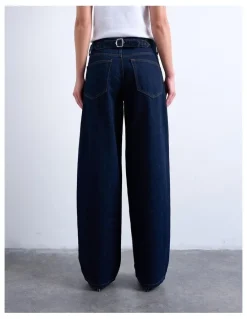 TOPSHOP Cinch Low Rise Wide Leg Jeans in Blue