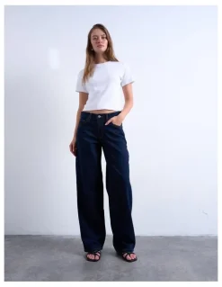 TOPSHOP Cinch Low Rise Wide Leg Jeans in Blue