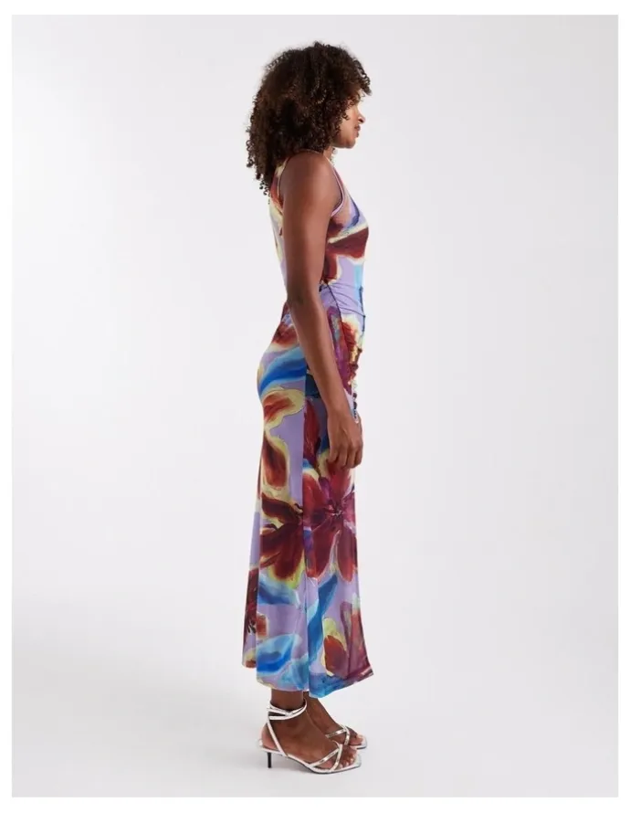 TOPSHOP Mary Mesh Ruched Maxi Dress