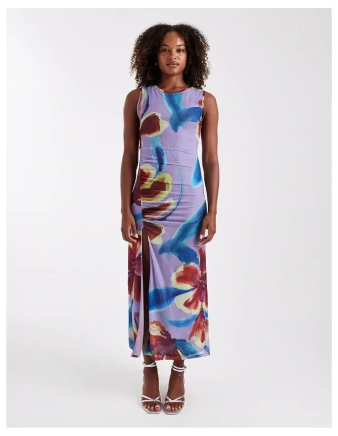 TOPSHOP Mary Mesh Ruched Maxi Dress
