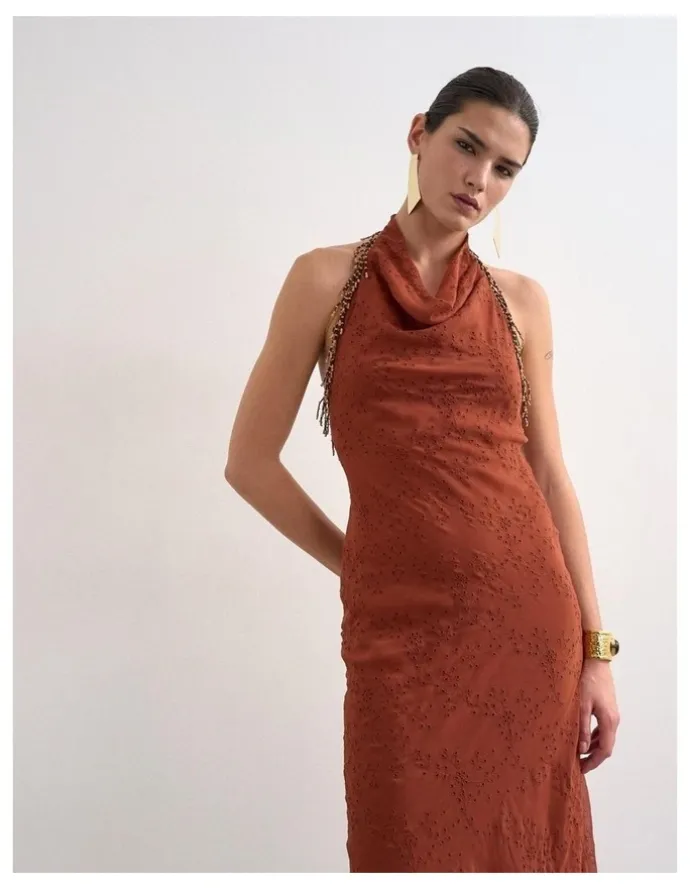 TOPSHOP Nina Broderie Maxi Dress in Red