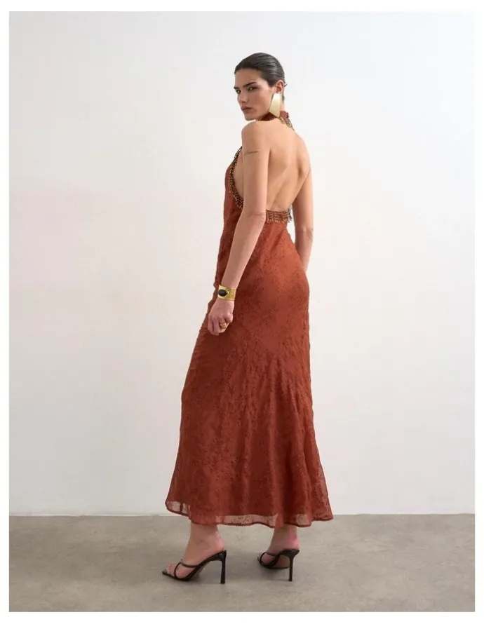 TOPSHOP Nina Broderie Maxi Dress in Red
