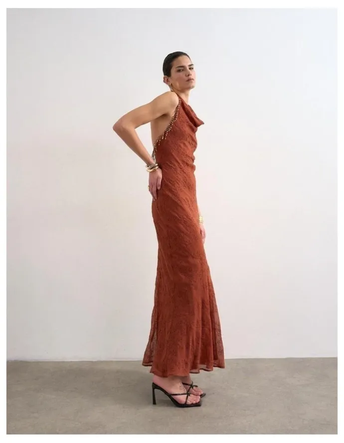 TOPSHOP Nina Broderie Maxi Dress in Red