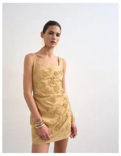 TOPSHOP Nina Sleeveless Mini Dress in Beige