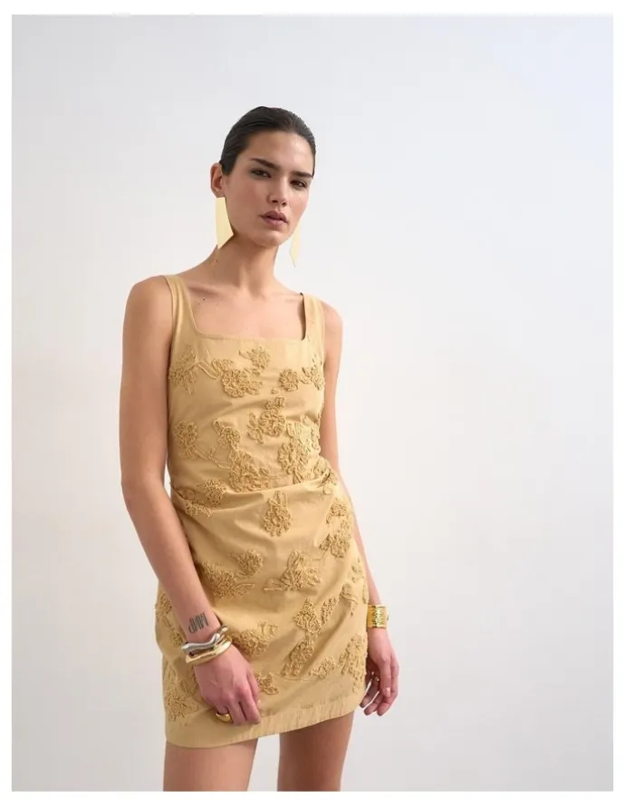 TOPSHOP Nina Sleeveless Mini Dress in Beige