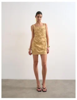TOPSHOP Nina Sleeveless Mini Dress in Beige