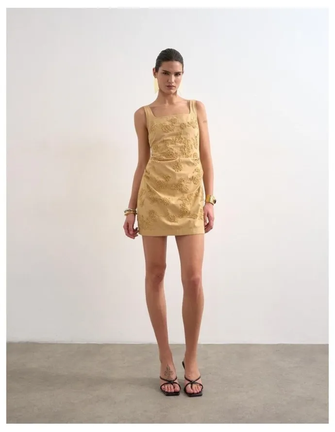 TOPSHOP Nina Sleeveless Mini Dress in Beige